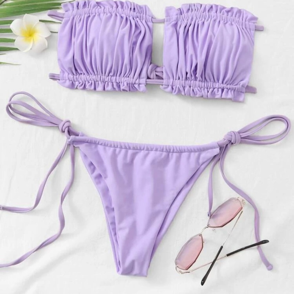 frill bandeau tie side bikini
